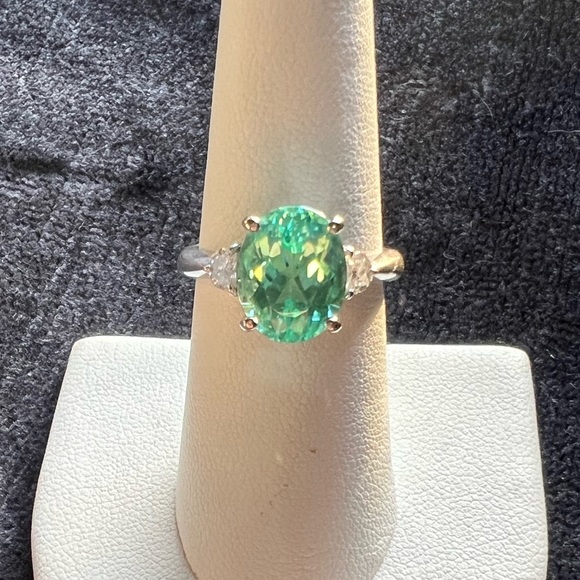 3.99 ct. PARAIBA TOURMALINE colorless Half moon cut DIAMONDS 950 PLATINUM ring - Picture 12 of 17